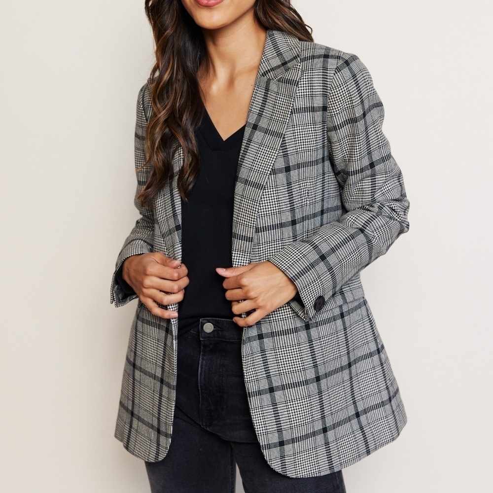 Able Elma structured plaid blazer in black/gray size XXS NWOT